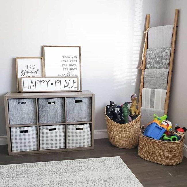 Gray Ladder Blankets Storage