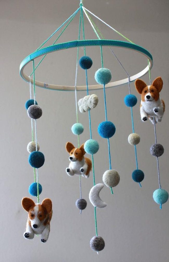 Felt Corgi Moon Mobile