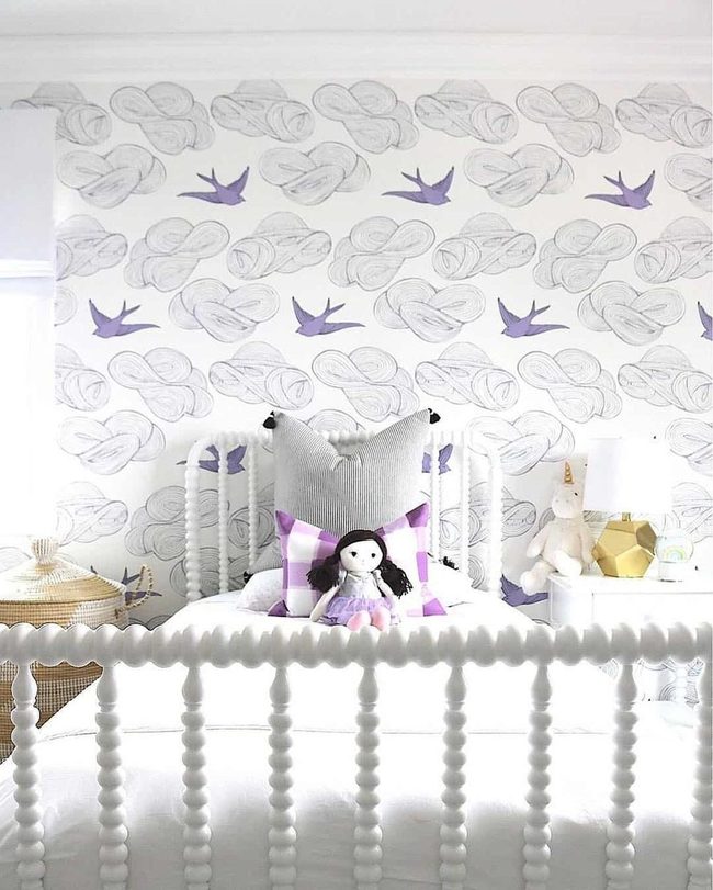 Purple Birds, Grey Clouds, Polished Bedroom
