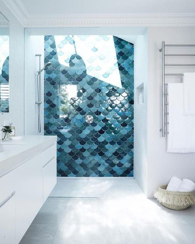 Bright Blue Fish-Scale Tiles
