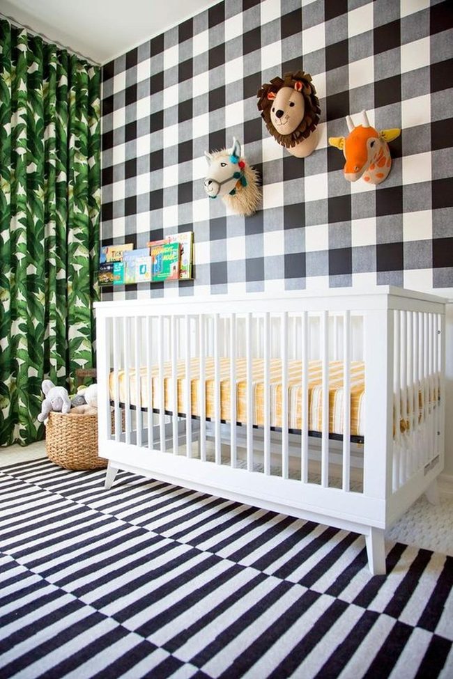 Black Checkered Nursery With Animal Heads