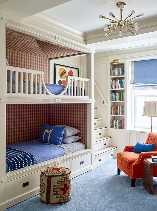 Checkered Bunk Nooks With Orange Accent