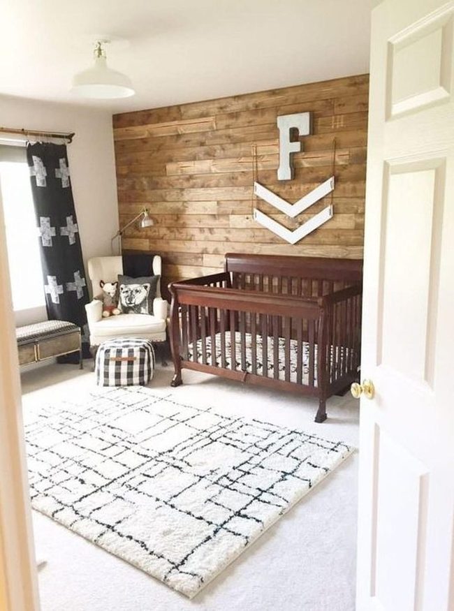 Dark Wood Crib, Monochrome Nursery