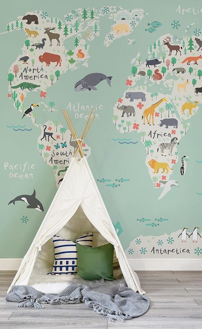 Colorful World Map Kids Room
