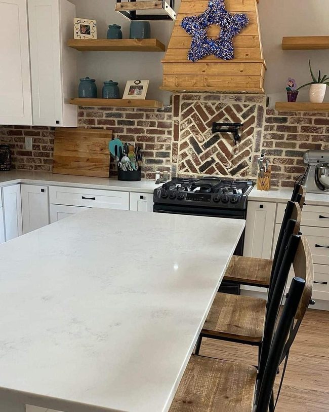 Brick Backsplash With Cobalt Accents