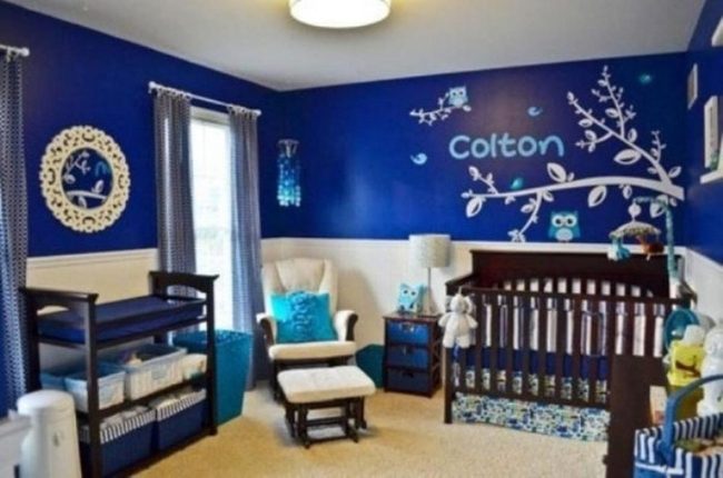Blue Nursery With Woodland Decals