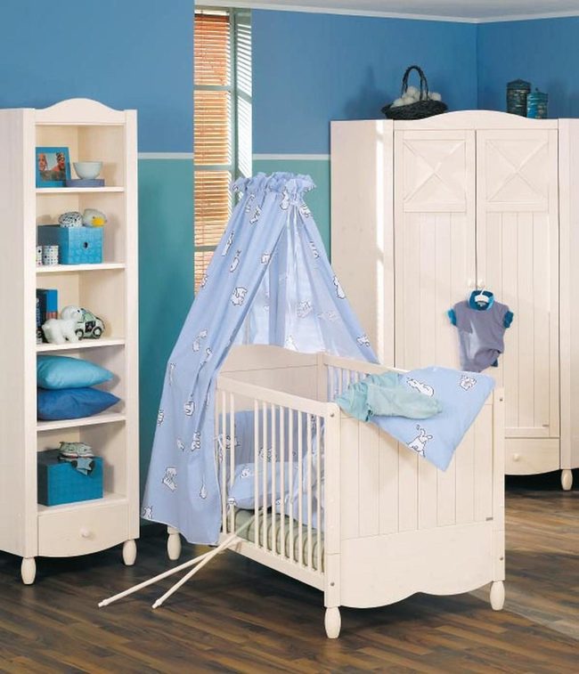 Two-Tone Blue Nursery With Animal Canopy