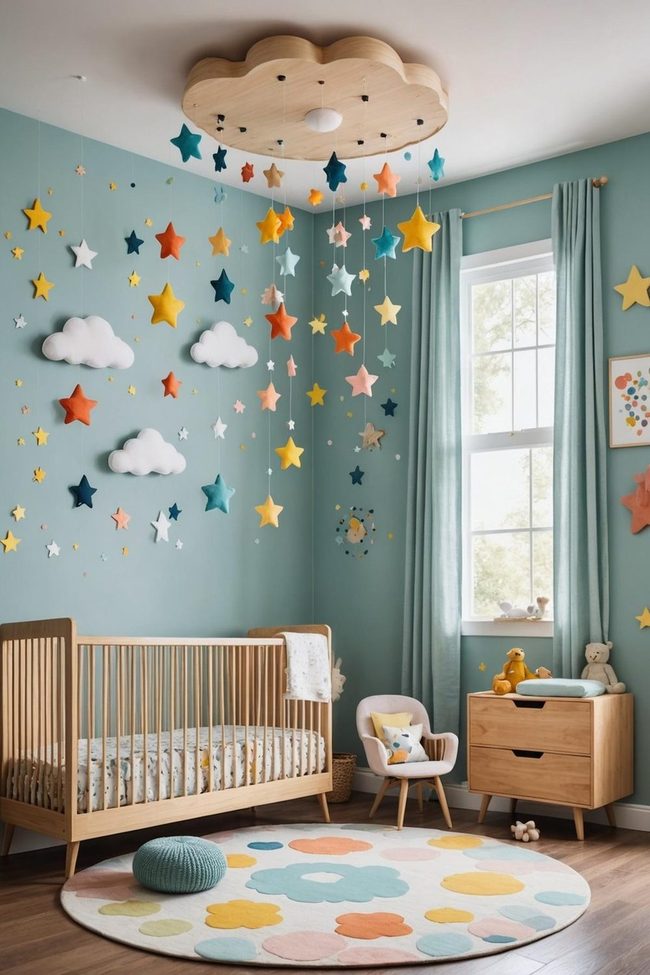 Hanging Wooden Stars Mobile