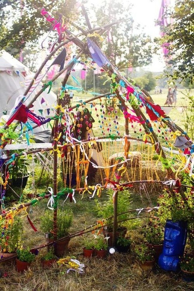Wooden Tent With Colorful Ribbons