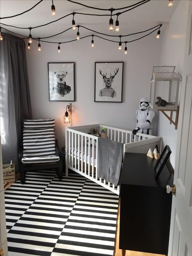 White Crib, Striped Energy, Gentle Lights