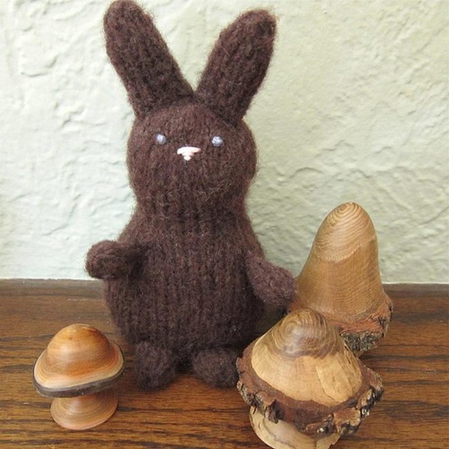 Handknitted Brown Bunnies And Mushrooms