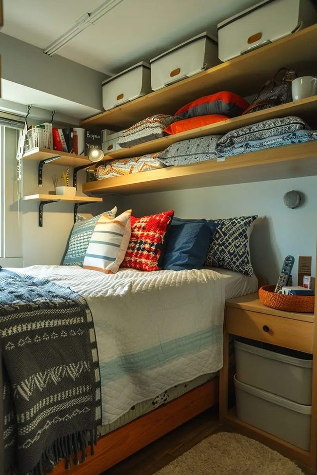 Layered Cushions, Sunlit Bedroom