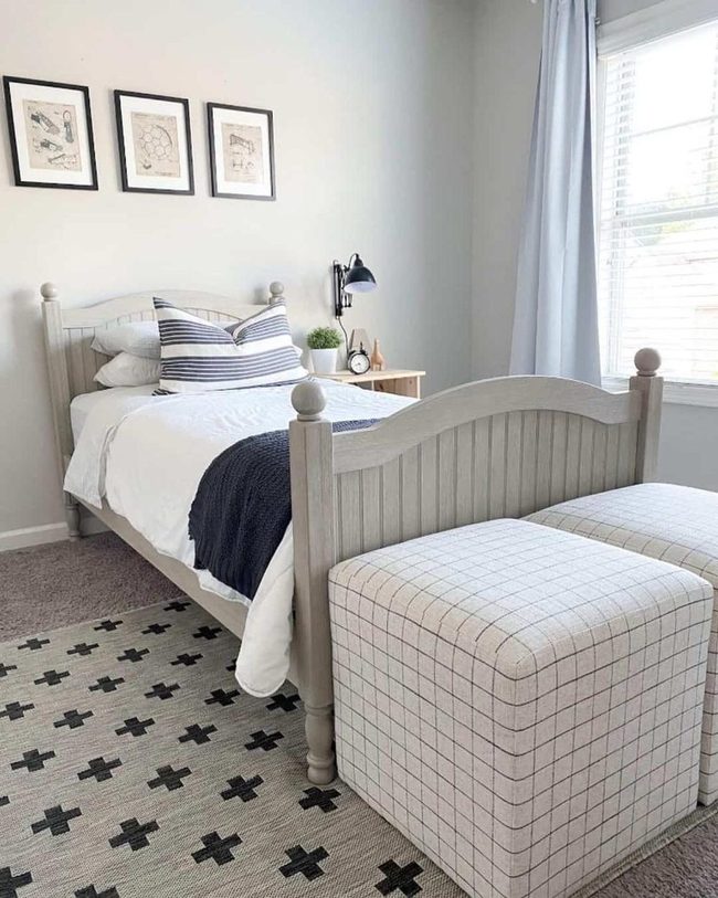 Black Frames, Blue Stripes, Fresh Bedroom