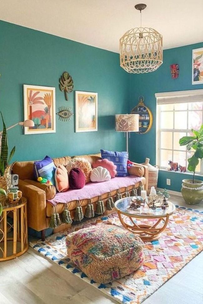 Teal Walls With Natural Wood Warmth
