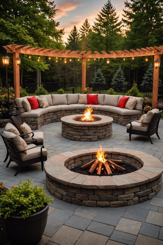 Rectangular Brick Fire Pit With Built-In Seating