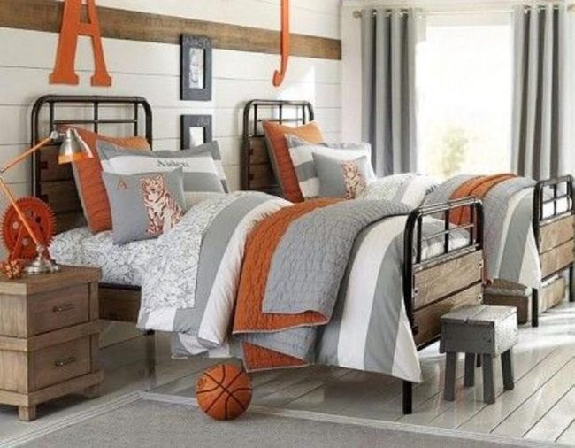 Orange And Gray Sporty Bedroom