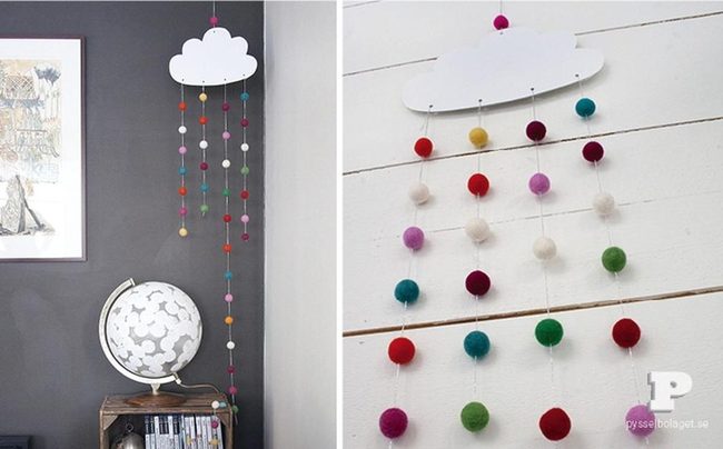 Felt Ball Clouds In Rainbow