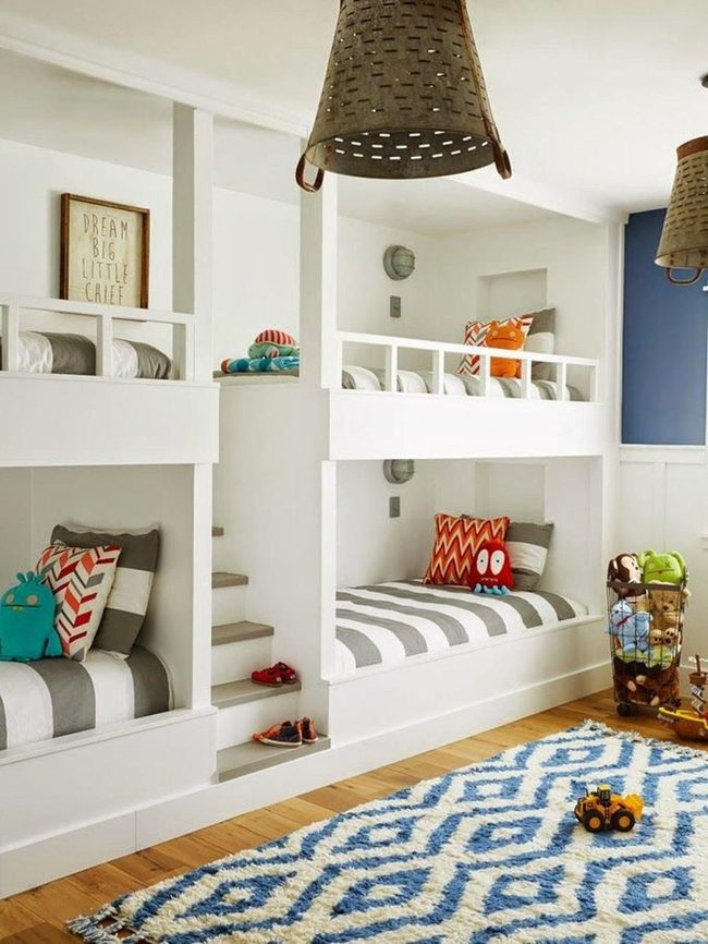 Blue Walls Twin Bunks White Frames