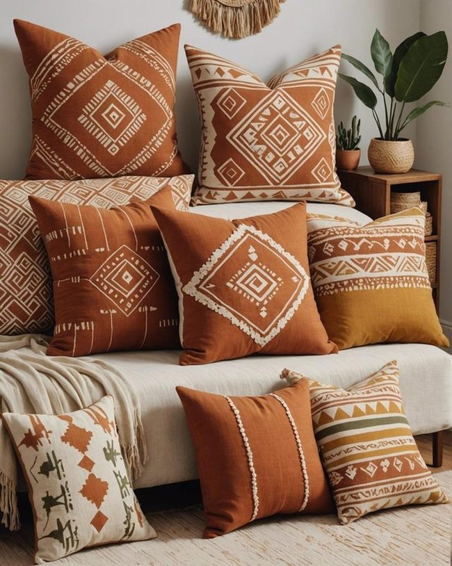 Terracotta Tribal Geometric Pillows