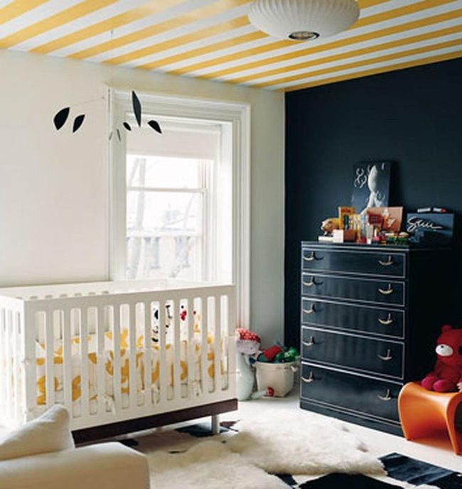 Deep Blue Walls, Yellow Ceiling Stripes