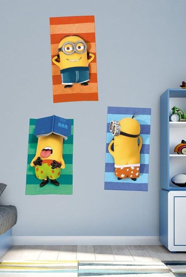 Yellow Minions On Striped Blue