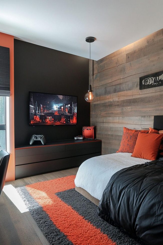 Wall-Mounted Tv With Hardwood Space