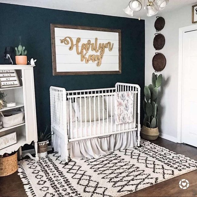 Dark Blue Nursery With White Contrast
