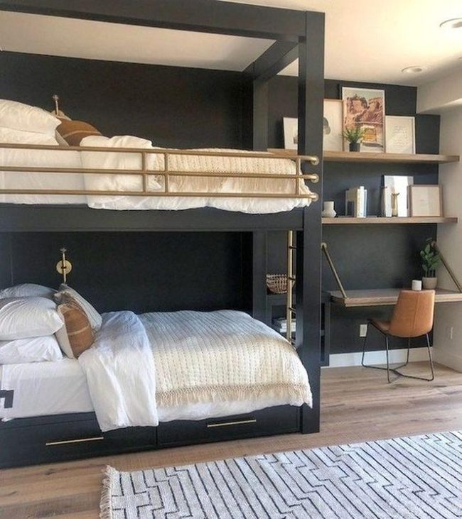 Black Beds, Gold Accents, Wooden Warmth