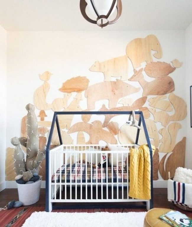 Wooden Animals In Blue Cribs