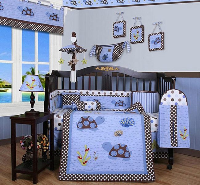 Blue Walls, Coral Patterns, Brown Dots