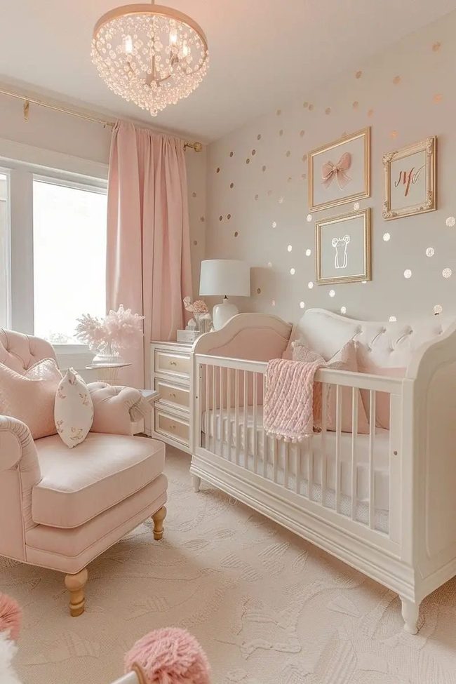 Pink Walls Gold Polka Dreams