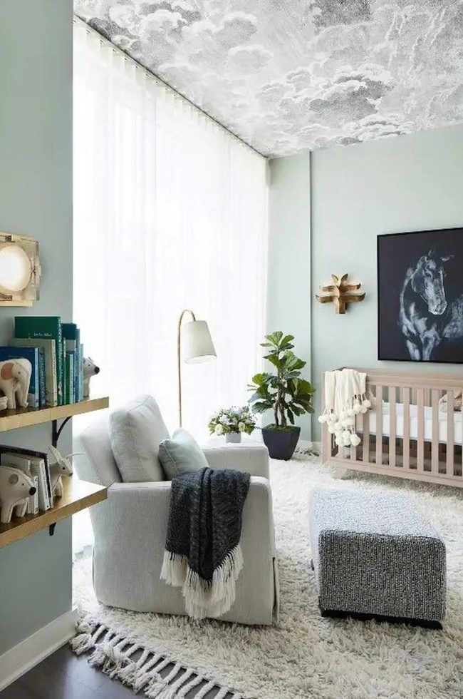 Green Nursery With Black Horse Art