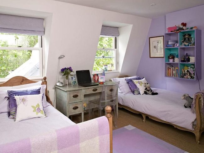 Purple Twin Bedroom With Floral Details