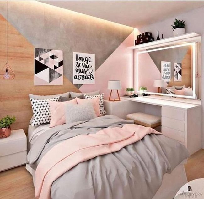 Pink Gray Wood Bedroom
