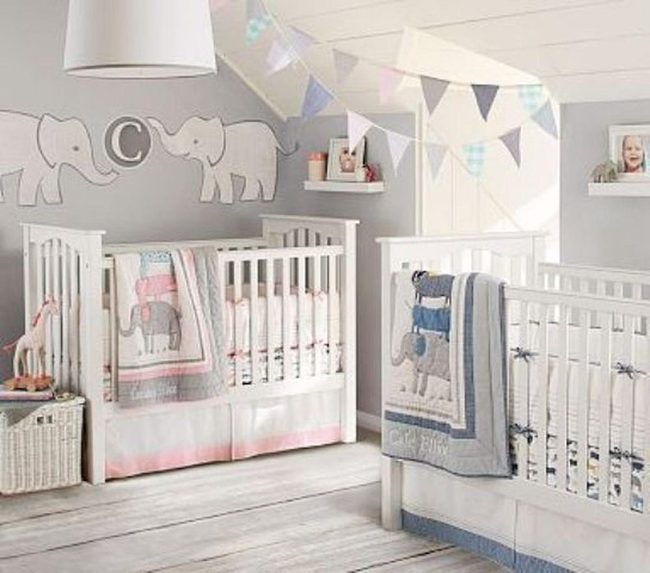 Elephant Nursery Twin Cribs