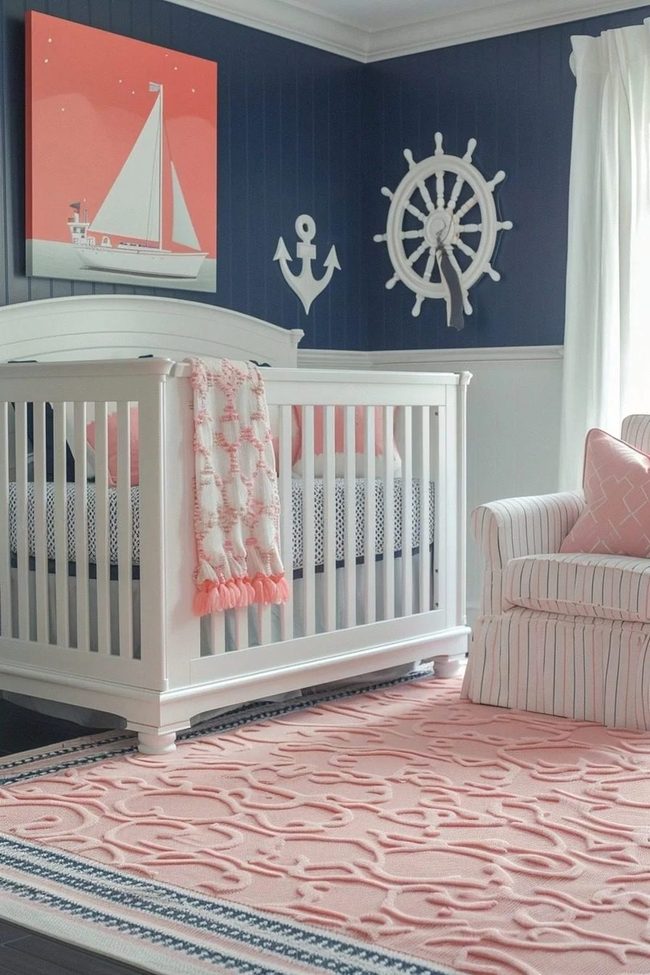 Navy White Coral Coastal