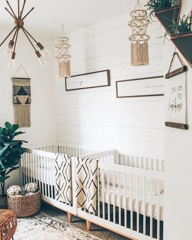 White Walls Wooden Crib Macrame
