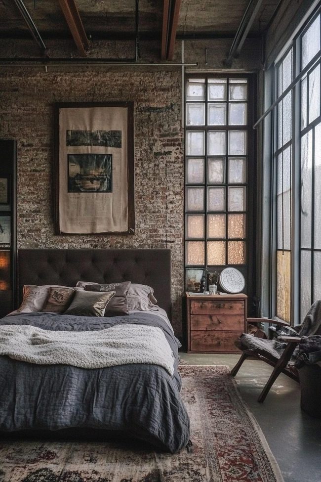 Black Brick Metal Bedroom