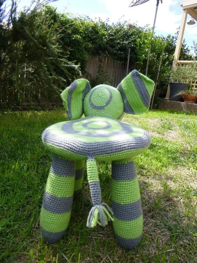Green Striped Knit Elephant Chair