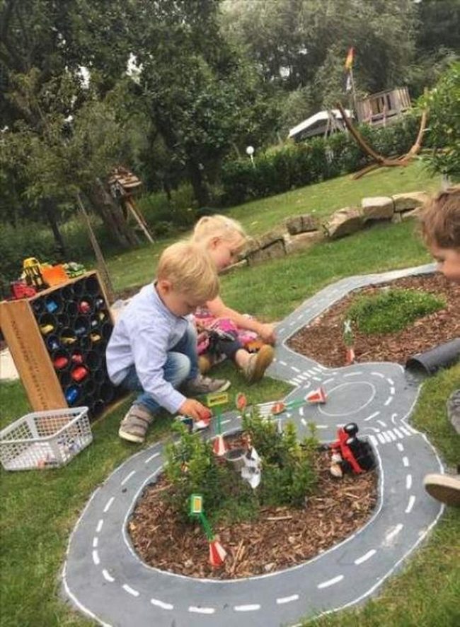 Mulch-Lined Toy Car Track