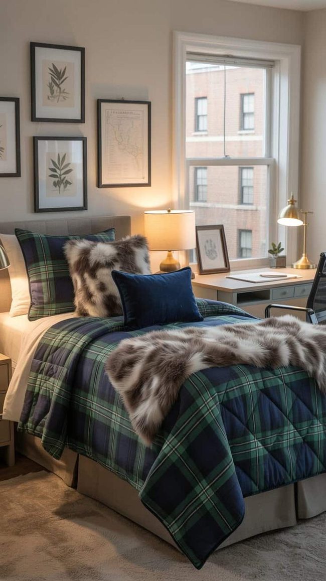 Navy Plaid Dorm Essentials