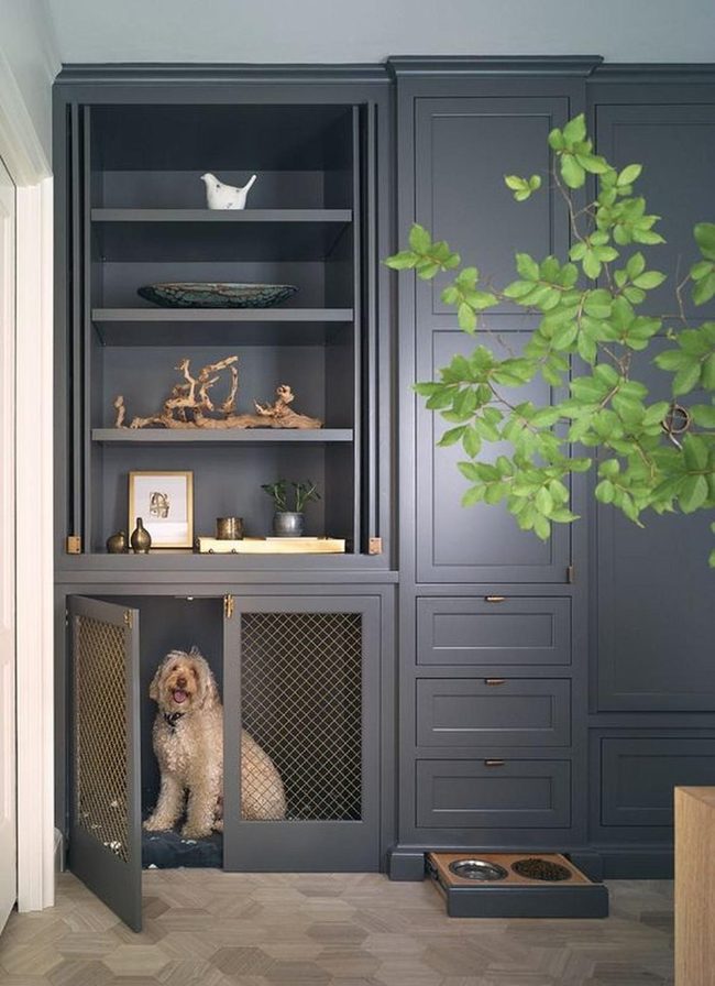 Dark Gray Cabinets With Wooden Warmth