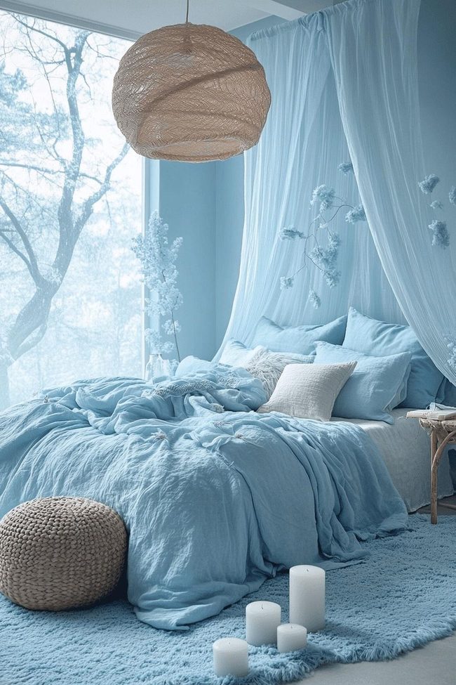 Icy Blue Bedroom With Crystal Accents