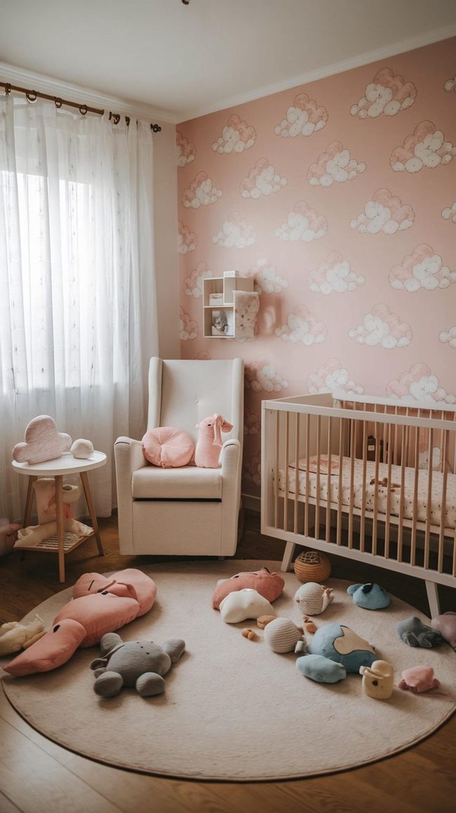 Antique Floral Nursery With Chandelier