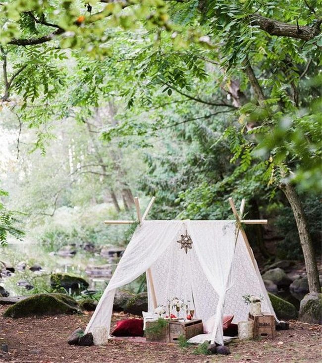 White Canvas Retreat Among Trees