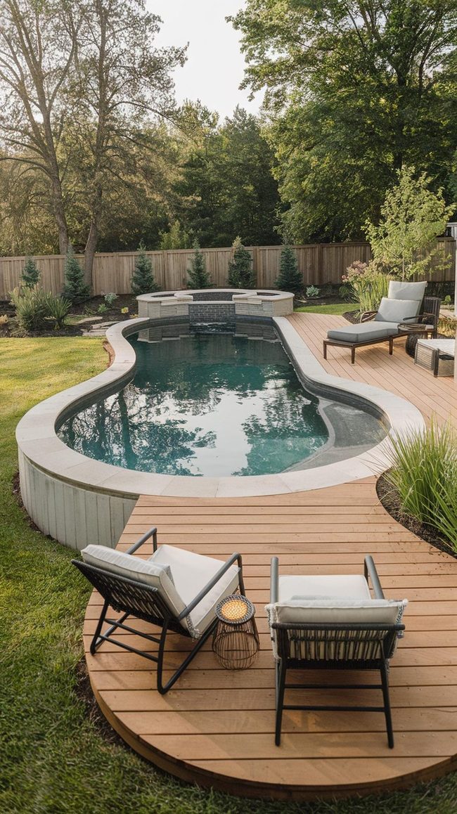 Blue Pool Deck Wooden Oasis