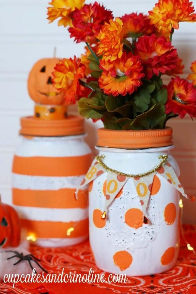 Painted Mason Jars Autumn Colors