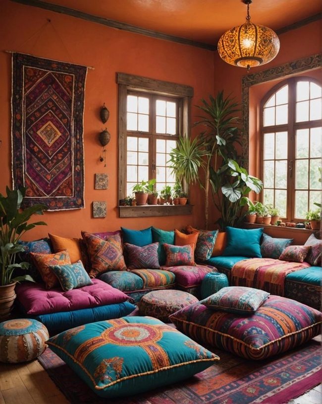 Bohemian Floor Cushions Bright Patterns