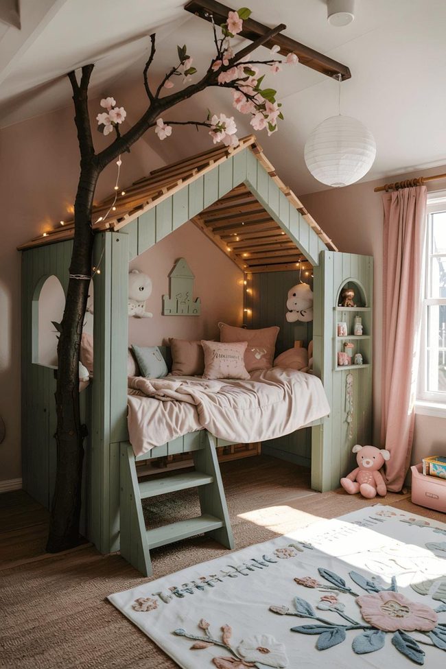 Mint Green Walls With Cherry Blossom Canopy