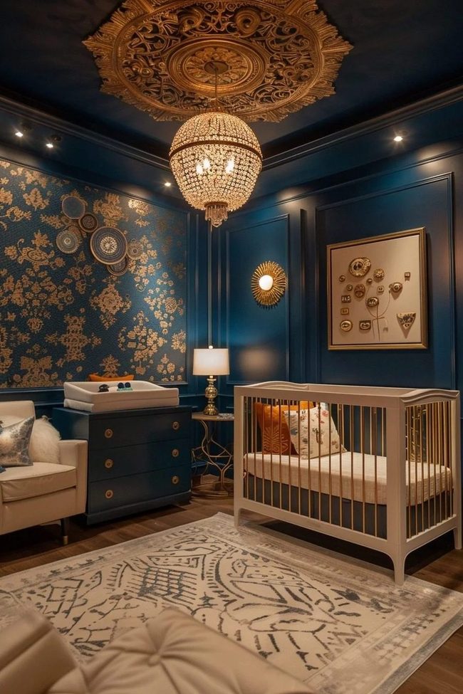 Deep Blue Walls Gold Elegance